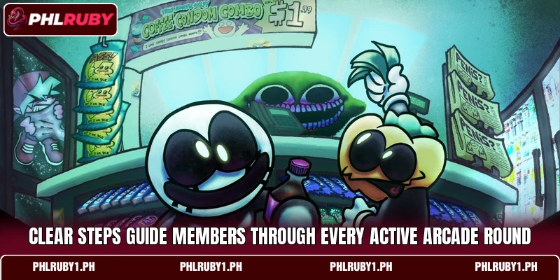 Clear steps guide members through every active arcade round Clear steps guide members through every active arcade round