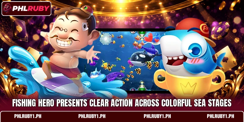 Fishing Hero presents clear action across colorful sea stages