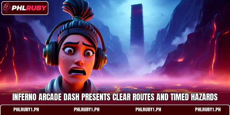 Inferno Arcade Dash presents clear routes and timed hazards Inferno Arcade Dash presents clear routes and timed hazards